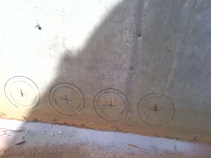 6" core hole layout on concrete wall. concrete 6" cores